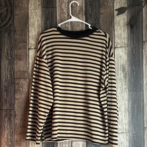Boutique Striped Black and Tan Long Sleeve Oversized Shirt Women’s